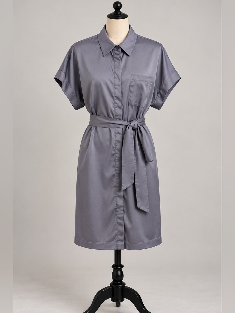 Dynamite Satin Shirt Dress with Tie Waist & Chest Pocket – Size Medium